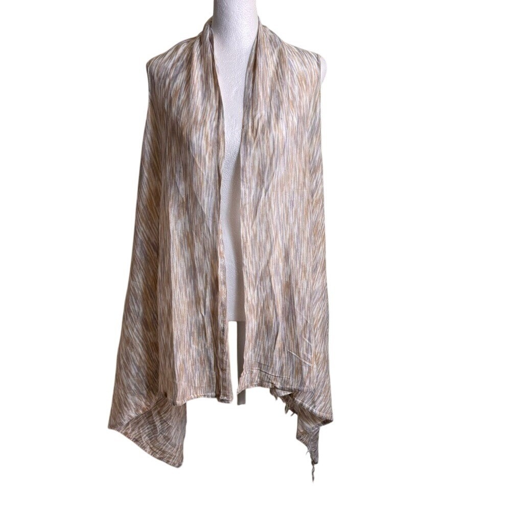 Tashon Women's Poncho Sleeveless Fringes Tan Gray‎ and White Vest Lightweight